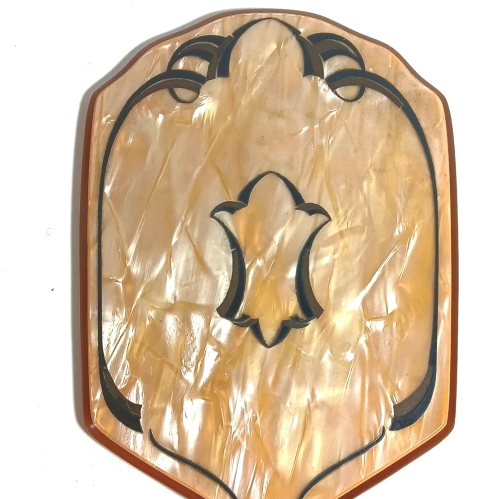 🧡 1920s Art Deco Celluloid & Bakelite Vanity Hand Mirror Vintage Aristo du Jour